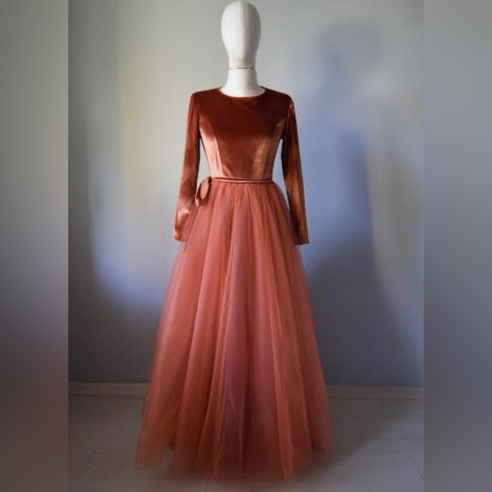 Terracotta Velvet and Tulle Bridesmaid Dress